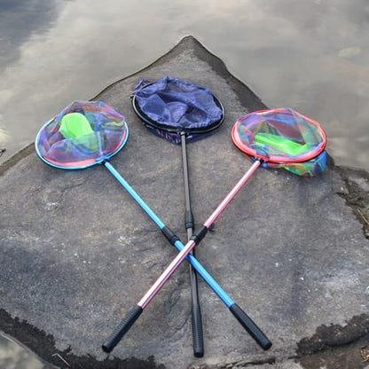 Fishing Net 2 Pack Retractable Lightweight Landing Net with Aluminum Rod Handle Fishing Nets for Youth Catch and Release Butterfly Nets - style: Black+blue+red