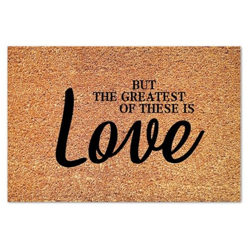 But The Greatest of These is Love Coir Door Mat Doormat Rustic Saying Quotes Durable Coir Non Slip Mat for Outdoor Entrance Plain Front Porch 16x24in - color: Style-9, size: 2' x 1'4" (Rectangular)