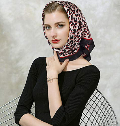 GERINLY Silk Hair Scarf Animal Print Leopard Neck Scarf Summer Neckerchief for Women Bag Purse Accessory - color: Beigeblack