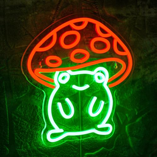 WLHOPE Mushroom Frog Neon Light for Wall Decor Cute Green Red LED Sign Bedroom Kids Room Home Bar Party Classroom Game Room Neon Sign Led Lights Gifts for Teen Boys - color: Mushroom Frog