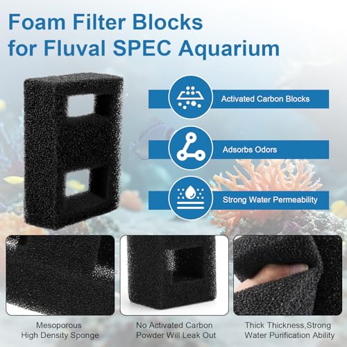 A1376 Foam Filter Block Replacement Aquarium Filter Media Compatible with Fluval SPEC, EVO and Flex Desktop Aquarium Series, Foam Filter Media Sponge for Fluval Filter Replacement 2 PCS