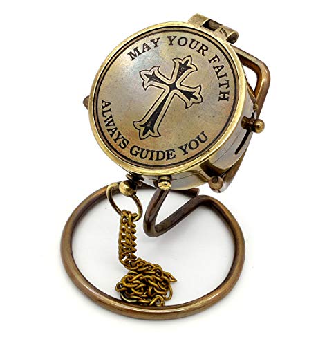 5MOONSUN5's Brass Compass Cross and May Your Faith Always Guide You Engraved. Keepsake Confirmation Gift Ideas, Heavenly Gift of Faith. The Perfect Baptism, Missionary, Birthday with Display Stand.