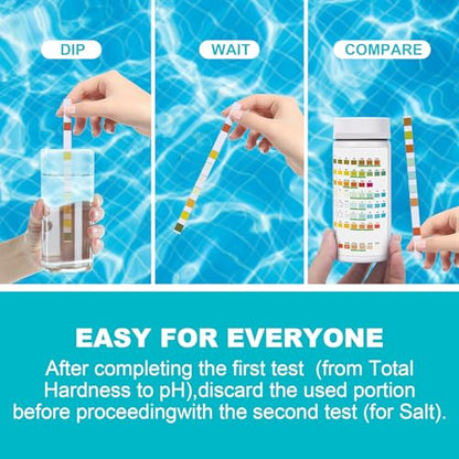 Salt-Water Pool Test Strips Kit: 150 Counts 8-in-1 for Salt Water Pool Testing Kit, Salt Pool Test Strips for Hot Tub Spa Testing Salt Chlorine pH and More - size: 150 Strips