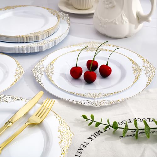 Realluck 350 Piece White and Gold Dinnerware Set for 50 Guests - color: White