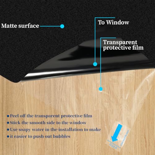 Bloss Blackout Window Film Privacy, 100% Sun Blocking Privacy Film for Glass, Removable Room Darkening Black Out Window Tint, Static Cling Frosted Glass Film (Black/Matte, 17.7" x 78.7") - color: Black - Matte, size: 17.7 x 78.7 Inch