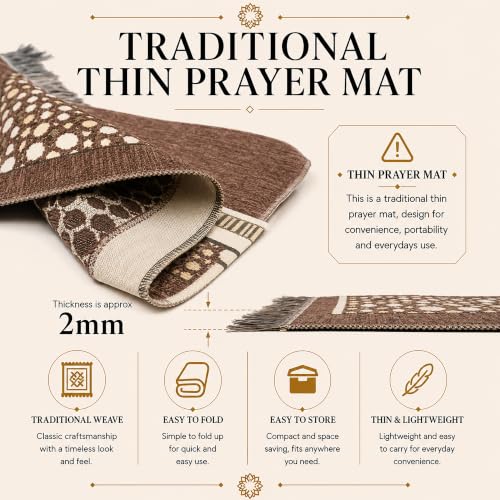 Muslim Thin Chenille Islamic Prayer Mat - Selcuk Star 3 Person (Beige) - color: Beige