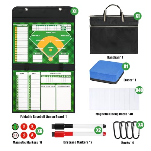 AOLEBA Baseball Lineup Board for Dugout,Dry Erase Magnetic Metal Baseball Clipboard for Coaches - style: Folded - Green