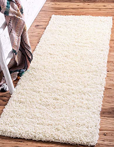 Unique Loom Solid Shag Collection Area Rug (2' 6" x 13' 1" Runner, Pure Ivory) - color: Pure Ivory, size: 2'6" x 13'1" (Runner)