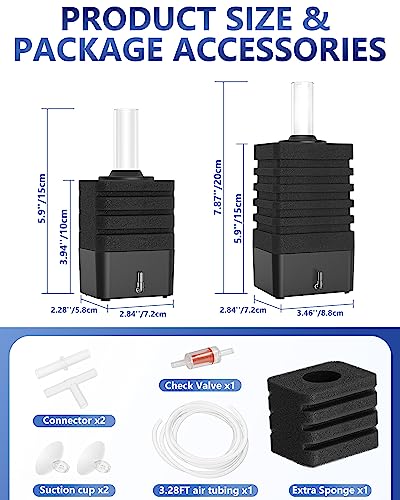 Moonorange Aquarium Bio Sponge Filter Kit, Super-Quiet Submersible Fish Tank Foam Filter with 1 Spare Sponge and Full Accessories, Suits Tanks Within 20 Gallon (S Kit)