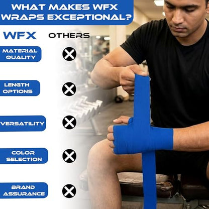 WFX Boxing Hand Wraps 3.5 4.5 Meter Martial Arts Bandages Inner Gloves Wrist Support Straps Punching Under Hand Knuckles Heavy Elasticated Training Bag Mitts Muay Thai - color: Blue, size: 3.5 M