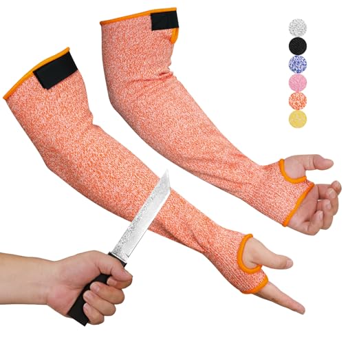 Cut Resistant Arm Sleeves for Men Women, ANSI A6 Arm Protectors for Thin Skin& Bruising for gardening Farming Yard - color: Orange