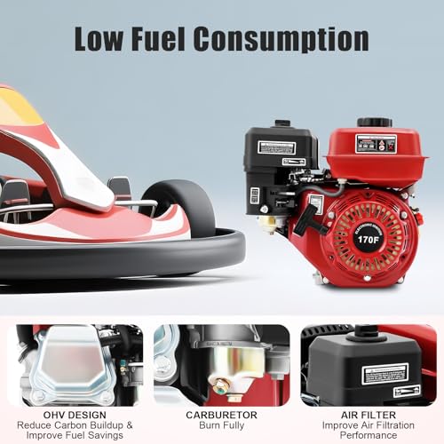 4-Stroke 7.5HP Gas-Powered Engine, 212CC Gas Powered Engine with Large Fuel Tank High-Precision Carburetor and Low Oil Alarm Light, Forced Air Cooling System Pull Start Portable Gas Engine - size: 7.5HP 212CC RED