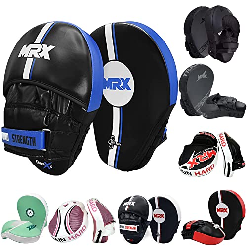 MRX Gel Tech Boxing Hook & Jab Pads MMA Focus Punching Mitts Training Thai Kick Strike Shield Curved Black/White - color: Black/Blue