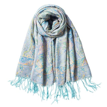 TUSHUSTY Pashmina Feel Shawls Wraps Rave Scarf for Women Soft Silky Reversible Men Scarves Hijab - color: Light Blue Yellow