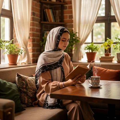 Hijab Modest and Elegant | Beautifully Designed Printed Chiffon Patterns | Muslim Women Head Scarf and Veil - color: Black - W