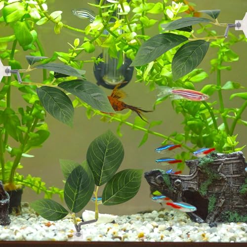 6 Pcs Betta Leaf Hammock with Suction Cups, Realistic Plastic Leaf Fish Tank Decor Aquarium Plants Beta Resting Spot Accessories Decorations for Betta Fish Resting Bed Spawning Ground - style: Style A