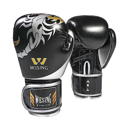 WESING Martial Arts Headgear Gloves Set Boxing Headgear 10oz Boxing Gloves for Men Women Kickboxing Sparring Training - color: Black, size: XX-Large
