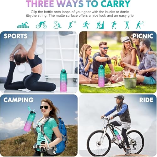 Water Bottle with Straw 1L,Boys Water Bottles with Straw 1 Litre,Waterbottle Leak-Proof Sports Water Bottle,Plastic Drinks Bottles Toxin Free，Bpa-Free (Green Purple) - color: 07-Green Purple