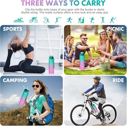 Water Bottle with Straw 1L,Boys Water Bottles with Straw 1 Litre,Waterbottle Leak-Proof Sports Water Bottle,Plastic Drinks Bottles Toxin Free，Bpa-Free (Green Purple) - color: 07-Green Purple
