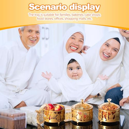4 Pcs Ramadan Serving Trays with Lid Metal Gold Eid Mubarak Tray Decorations Ramadan Plate Food Storage Container for Serving Cookie Candy Pastry Dessert Eid Party(Classic) - style: Classic
