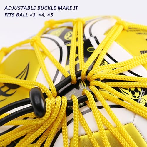 PodiuMax Handle Solo Soccer Kick Trainer with New Ball Locked Net Design, Soccer Ball Bungee Elastic Training Juggling Net (Fits Ball Size 3, 4, 5) - color: yellow