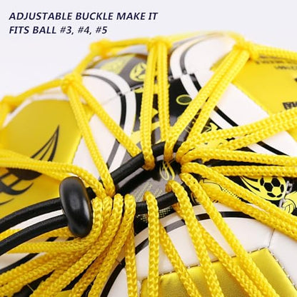 PodiuMax Handle Solo Soccer Kick Trainer with New Ball Locked Net Design, Soccer Ball Bungee Elastic Training Juggling Net (Fits Ball Size 3, 4, 5) - color: yellow