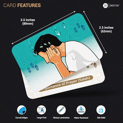 Briston Muslim Prayer Flash Cards – Islamic Learning Guide for Salah, Wudu, Jumah & Tahajjud – Step-by-Step Instructional Cards with Arabic, English Translation & Transliteration – Quran & Hadith