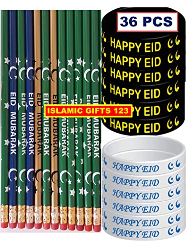 Eid Pencils Eid wristbands (36 Pack) Eid favors Eid Mubarak decoration Eid decor Eid gifts Islamic wall decoration Eid Customized Party Favors