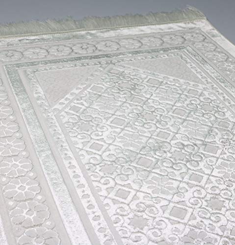 Modefa Velvet Prayer Rug - Soft Plush Turkish Janamaz Sajada Carpet for Men and Women - Plain Solid Prayer Mat Ramadan Eid Gift - with Prayer Beads - Luxury Floral Stamp (White) - color: White