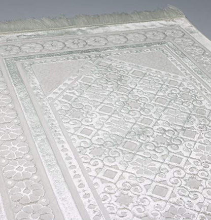 Modefa Velvet Prayer Rug - Soft Plush Turkish Janamaz Sajada Carpet for Men and Women - Plain Solid Prayer Mat Ramadan Eid Gift - with Prayer Beads - Luxury Floral Stamp (White) - color: White
