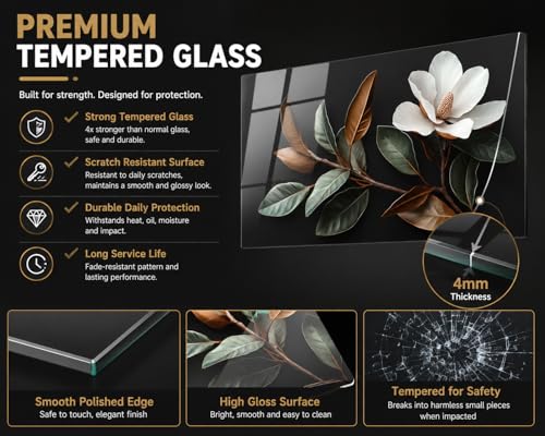 Evgosm Tempered Glass Backsplash for Kitchen, Flowers Stove Splashback, Glass Backsplash, Used for Kitchen Wall Protection and Decoration, Easy to Install and Clean. (30x18'') - size: 30"L x 18"W