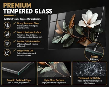Evgosm Tempered Glass Backsplash for Kitchen, Flowers Stove Splashback, Glass Backsplash, Used for Kitchen Wall Protection and Decoration, Easy to Install and Clean. (30x18'') - size: 30"L x 18"W