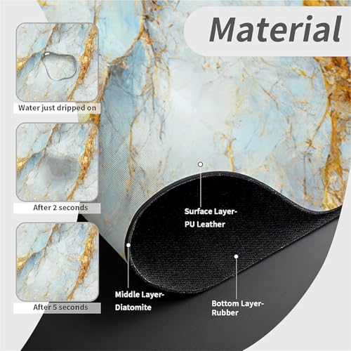 Kitchen Sink Splash Guard，Blue, white and gold marble-1 Faucet Mat Sink Gadgets-Super Absorbent Fast Drying Mat Drip Catcher for Kitchen, Bathroom,Sink Mat, Dish Drying Mat, Bathroom(15" X 5.5" ) - color: Blue, white and gold marble-1