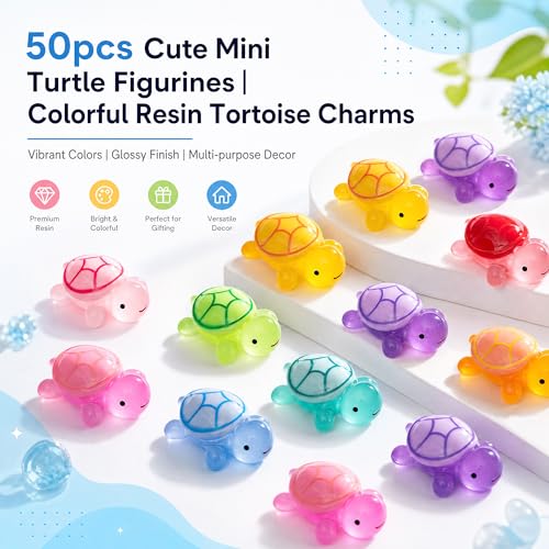 50 Pcs Luminous Small Resin Turtles Mini Sea Turtle Animal Figures | Glow in The Dark Tiny Sea Turtle Figures, Garden Figurines, DIY Dollhouse Fish Tank Micro Landscaping Fridge Wall Art Decor - size: Small