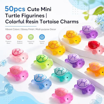 50 Pcs Luminous Small Resin Turtles Mini Sea Turtle Animal Figures | Glow in The Dark Tiny Sea Turtle Figures, Garden Figurines, DIY Dollhouse Fish Tank Micro Landscaping Fridge Wall Art Decor - size: Small