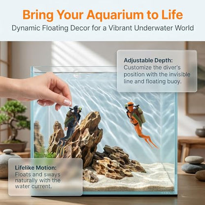 2 Pack Floating Aquarium Diver Decor – Adjustable Depth Fish Tank Ornaments, Suitable for All Kinds of Fish Tanks