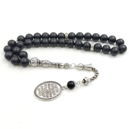 ALBASHAN Tasbih Black agate Onxy prayer beads bracelets Gift Eid misbaha arabic pendant turkish fashion accessories muslim Jewelry 10mm - size: 12mm × 33beads