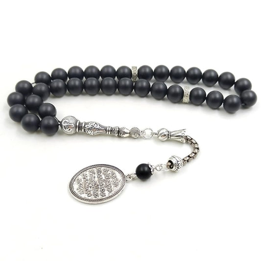 ALBASHAN Tasbih Black agate Onxy prayer beads bracelets Gift Eid misbaha arabic pendant turkish fashion accessories muslim Jewelry 10mm - size: 12mm × 33beads