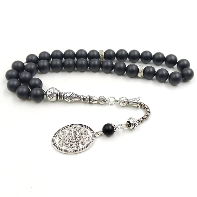 ALBASHAN Tasbih Black agate Onxy prayer beads bracelets Gift Eid misbaha arabic pendant turkish fashion accessories muslim Jewelry 10mm - size: 10mm × 100beads