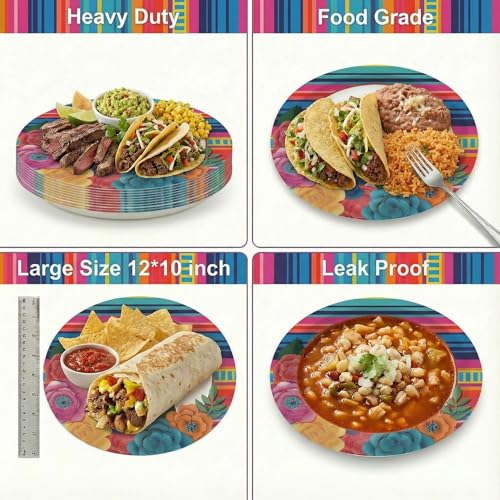 Dereinwo 50 Pcs Fiesta Large 12" x 10" Oval Paper Plates and Napkins Disposable Heavy Duty Paper Plates and Napkins for Cinco De Mayo Party Supplies - style: Cinco De Mayo