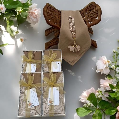 SAIKA 4 PCS Muslim Women Soft Premium Hijab, Scarves Shawl, Long Scarf Wrap, Scarves with Gift package, Islamic gift for her - color: Light Brown