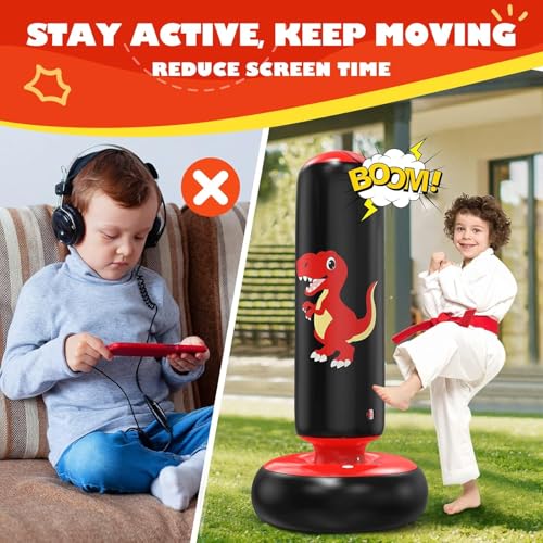 QPAU Inflatable Punching Bag, 48 Inch Stable Inflatable Boxing Bag for 3-6 Kids,Dinosaur Toy & Gifts for Boys and Girls, Kids Boxing Set for Practicing Karate, Taekwondo - color: Dinosaur Red