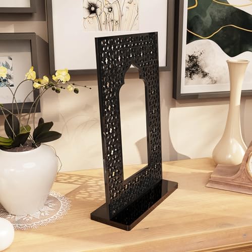 iwa concept Islamic Mihrab Acrylic Tabletop Decor - Arabic Calligraphy Mirror Effect Shelf Art - Modern Ramadan & Eid Home Decoration - Elegant Muslim Gift for Desk & Bookshel - color: Black
