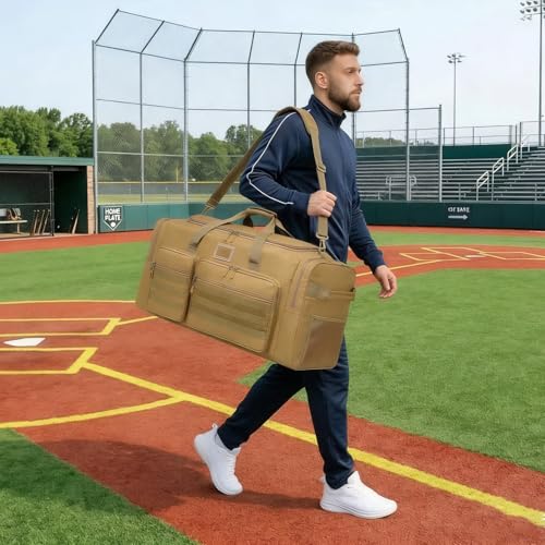135L Large Duffle Bag, Heavy Duty Duffle Bag for Travel, Extra Large Sports Gym Equipment Bag for Soccer Baseball Basketball Hockey Football, Brown - color: Brown