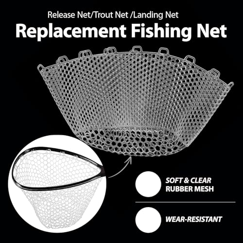 Rubber Fishing Net Replacement Hook Resist Net for Fly Fish Landing Net - color: White, size: S:Fits Hoop 11.81"-13"|Net Dia. 11.81"|Depth 9"