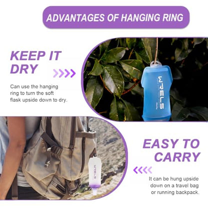 WRELS 200ml/350ml/500ml Collapsible Soft Flask,BPA Free Folding Soft Water Bottle with Hanging Ring,Lightweight TPU Hydration Flask for Running Marathon Cycling Hiking(350ml-2 Packs) - color: Purple-350ml*2