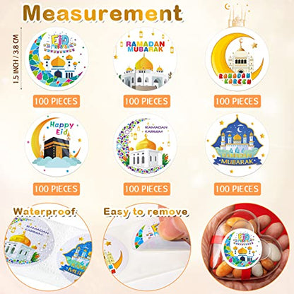 Nezyo 600 Pieces Ramadan Mubarak Stickers Eid Islamic Kareem Wall Window Stickers Ramadan Envelopes Gift Bags Labels for Eid Party Decorations(Cartoon Style) - style: Cartoon Style