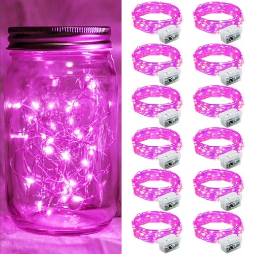 12 Pack Pink Fairy Lights 7Ft 20 LED Twinkle String Lights 3 Modes Battery Operated Waterproof Firefly Starry for Mason Jar Party Wedding Christmas Valentines Day Table Centerpieces - color: Pink, size: 12