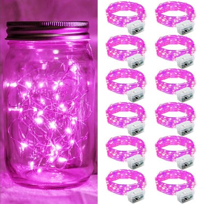 12 Pack Pink Fairy Lights 7Ft 20 LED Twinkle String Lights 3 Modes Battery Operated Waterproof Firefly Starry for Mason Jar Party Wedding Christmas Valentines Day Table Centerpieces - color: Pink, size: 12