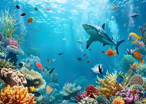 7x5FT Under The Sea Backdrop Ocean Underwater World Aquarium Coral Tropical Ornamental Fish Background for Baby Shower Birthday Party Decorations Vinyl